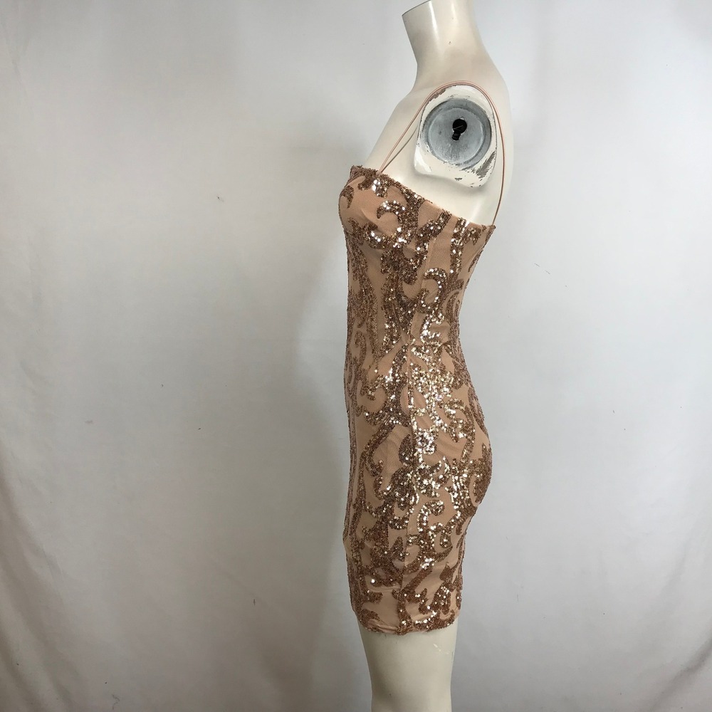 WINDSOR Women Medium Gold Sequin Strapless Bodycon Mini Dress Party Evening Glam - Picture 6 of 7
